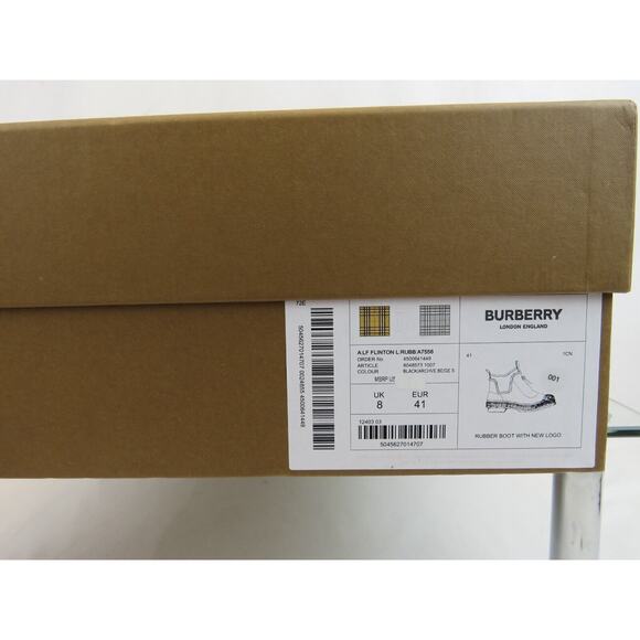 BURBERRY FLINTON BLACK RUBBER BEIGE CHECK SOCK LOGO ANKLE RAIN BOOTS US 11 EU 41 - Picture 14 of 14